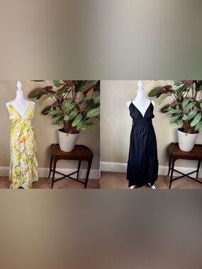 NWT Two H&M Beachy XL Drawstring Dresses Lot of Two - Yellow Floral and Black